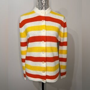 Vintage button front striped cardigan sweater in off white yellow and orange